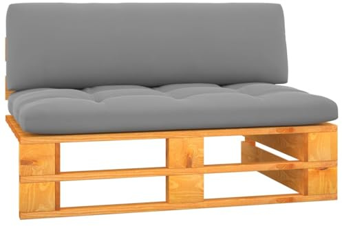 ULUYYUC Paletten Gartensofa Honigbraun 110x65x55 cm Imprägniertes Kiefernholz mit Graupolster Modernes Lounge Möbel für Terrasse Balkon Wohnzimmer Outdoor und Indoor nutzbar