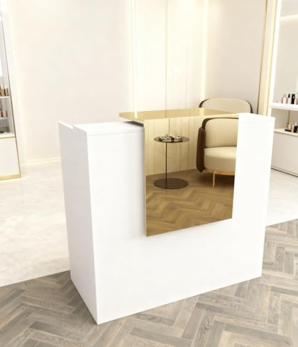 Generisch Moderne Empfangstheke 100cm für Kosmetik- und Wimpernstudio, Weiß, Gold, Made in EU
