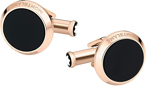 MONTBLANC Cufflinks, Stainless Steel Round, Rose Gold PVD Finish, Onix 116663