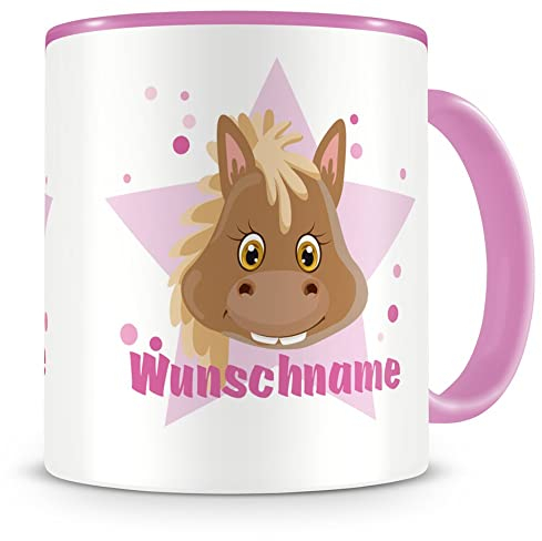 Samunshi® Kindertasse mit Namen Tasse Pferd Personalisierte Tasse mit Namen Kinder Kinderbecher mit Namen Kindergarten rosa 300ml