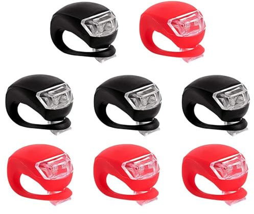 8 Pack Bicycle Light, Silicone LED Bike Light Set, 4 PCS Bike Headlight and 4 Pcs Taillight (Red & White)-Multi-Purpose Waterproof
