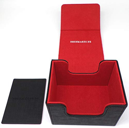 docsmagic.de Premium Magnetic Sideflip Box 100 Black/Red + Deck Divider - MTG - PKM - YGO - Kartenbox Schwarz/Rot