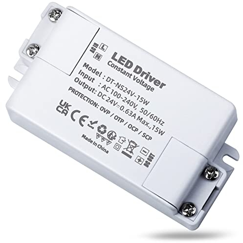 REYLAX LED Transformator LED Trafo 24V 15W, LED Netzteil Treiber, 630mA 230V auf 24V, AC zu DC Schalt Niedervolttrafo, Konstantspannungs Driver für Led Lichtstreifen, Nicht Dimmbar