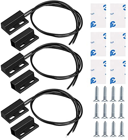 Guuzi 3pcs Verdrahteter Türsensor zur Oberflächenmontage, Magnetischer Reedschalter Schwarz, Normalerweise Geschlossener Magnetschalter