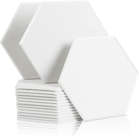 Rdutuok 12 Paneles Absorción Acústica 30x26x1cm Hexagonales Acústicos alta Densidad Excelentes Para Estudio Grabación,Oficina,Decoración(Blanco)