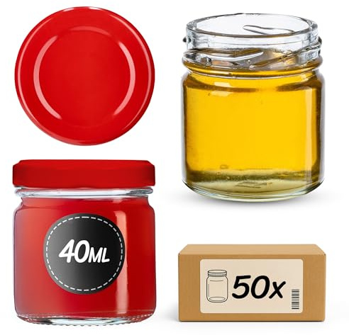 KADAX Lot de 50 mini bocaux en verre 40ml Ø43 – Couvercle Twist-Off hermétique TO43 – Pour épices, miel, conserves & pots cadeaux