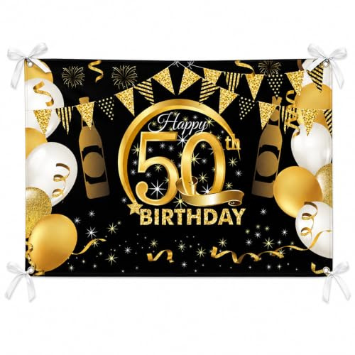 PLATEYTR 50. Geburtstag Party Dekoration,Banner 50 Geburtstag Roségold,Extra Große Fotografie Hintergrund Schild Poster für 50 Geburtstag Party Kuchen/Tabelle/Mauer/Garten Dekoration