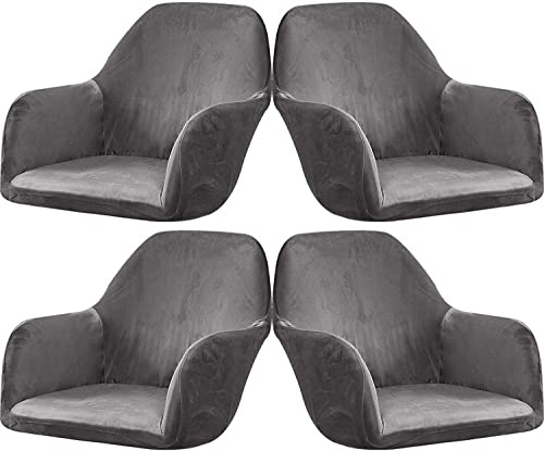 ELYSYSRL Stretch Stuhlhussen Samt mit Armlehne Stuhlbezug 1/6/2/4er Set Luxus-Samt Bürostuhl Bezug Stuhlschonbezug Sessel Esszimmerstuhlhussen Armlehnstuhl Stuhlabdeckung (Color : #1, Size : 4 Stück)