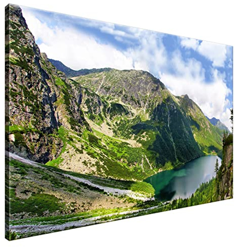 Estika Leinwand bilder - Berge Landschaft, See, Wald - 120x80 cm, 1 teilige kunstdruck - Wandbilder wohnzimmer, schlafzimmer, Moderne wanddeko, Bild auf leinwand - Natur bilder - 2029A_1B