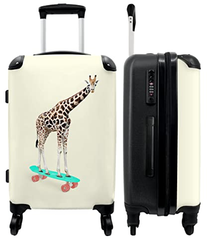 NoBoringSuitcases© Kinderkoffer Trolley Weichgepäck Große Koffer Carry on | 67x43x25 cm - Luggage Geschenk - Giraffe - Muster - Rosa