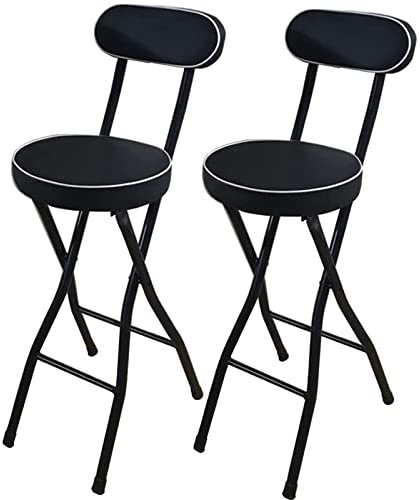 Alta Colazione Bar Sedia Pieghevole Sgabello Imbottito (22/24/26 Pollici) per la Casa Cucina Giardino Interno all'aperto, con/Schienale, Senza Montaggio, Set di 2 (Color : Zwart, Size : 55cm(22inc