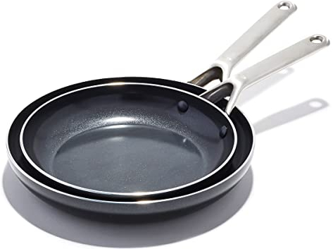 OXO Agility Series 9.5 and 11” Frying Pan Skillet Set, Ceramic Nonstick Cookware PFAS-Free Induction Suitable Quick Even Heating, Stainless Steel Handle, Chip-Free Rims Dishwasher and Oven Safe Black