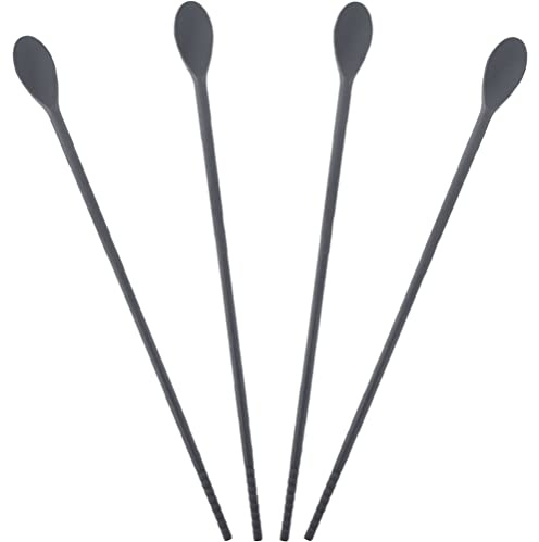 Silikonlöffel 2 Paar Integrierter Essstäbchenlöffel Aus Silikon -rührlöffel Griff Cocktaillöffel Rührlöffel Handhaben Rührstäbchen Für Cocktails Reisen Camping Kieselgel