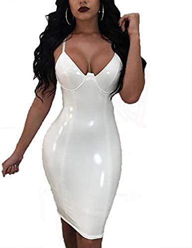 Body De Piel Sintética Para Mujer, Vestido Sexy Con Efecto Mojado, Traje Para Discoteca, Fiesta, Ropa De Discoteca, Disfraz De Actuación,Blanco,Medio