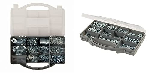 Fixman 477005 Unterlegscheiben-Sortiment 1.000-tlg, Silver & 771284 Sechskantmuttern-Sortiment 1000-tlg, Silver