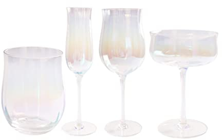 HIUHIU Set di 4 Bicchieri da Vino Cristallo Senza Piombo A Stelo Lungo Flutes da Champagne Bicchieri da Cocktail per Matrimonio/Anniversario/Natale/Compleanno,Iridescent