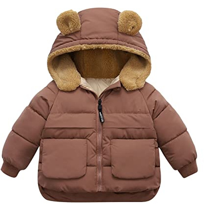 Xiaojiu Veste Capuche Enfant En Bas Âge Enfants Bébé Garçons Filles Hiver Chaud Solide Manteaux Ours Oreilles Polaire À Capuche Rembourré Veste Vêtements D'Extérieur Cardigan Garçons Court