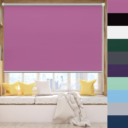 Verdunklungsrollo Ohne Bohren 45 x 120 cm Hitzeschutz und Sichtschutz Seitenzugrollo Verdunkelungs-Rollo Höhe Stufenlos Verstellbar für Fenster und Türen, Rosa