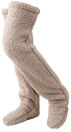 RUIXIA Chaussettes Chaussons Longues Montantes de Nuit Thermiques Hiver Jambières Hautes en Peluche pour Dormir d'Intérieur Moelleuses
