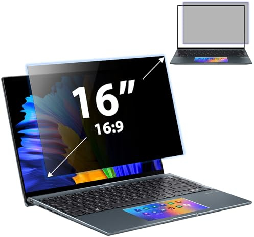 PYS Laptop Blickschutzfolie 16 Zoll Anti Spy Blaulicht Blendfrei Sichtschutz Folie 16:9 Abnehmbarer Displayfilter Sichtschutzfilter Kompatibel mit Lenovo SGIN HP Dell Acer Samsung Asus Toshiba | Anti Spy Blaulicht Blendfrei Abnehmbarer Displayfilter Sichtschutzfilter