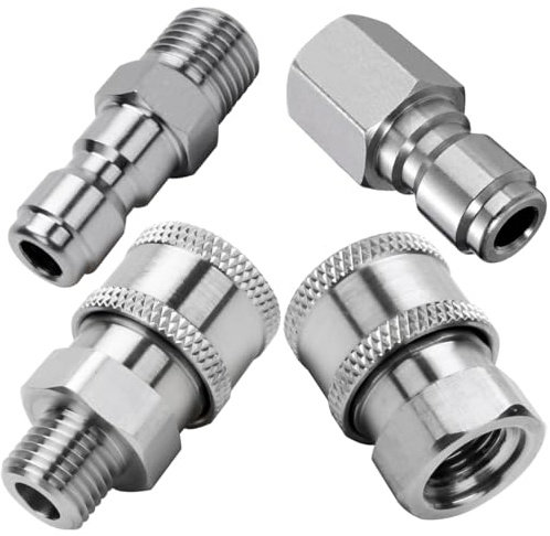 Beduan Pressure Washer Fitting Stainless Steel 1/4 NPT Male&Female Quick Connector Coupler Socket Adapter with a QC Plug 5000 PSI（Pack of 4）