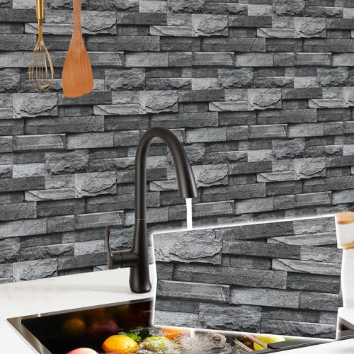 12 Pcs Kitchen Tile Stickers Stick on Tiles - Grey Peel and Stick Wall Vinyl Self Adhesive Backsplash - Bathroom Brick Effect Stick on Tiles Waterproof 15 x 30 cm