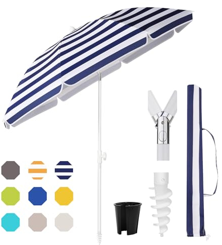 Sekey 180 cm Sonnenschirm Balkon mit Bodenhülse & Schutzhülle, Neigungs und Höhenverstellung, Sonnenschirm Strand für Balkon, Garten & Terrasse, Runder Sonnenschutz UPF 50+