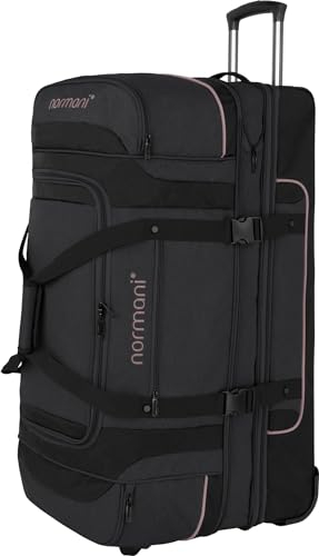 Reisetasche 2-Rad Trolley 120-150 Liter Weichgepäck Travel Bag mit Rollen und 6 Fächern - erweiterbarer Reisetrolley - Rolltasche Sporttasche 81x39x39/47 cm Farbe Schwarz/Rosa Größe 120-150 Liter