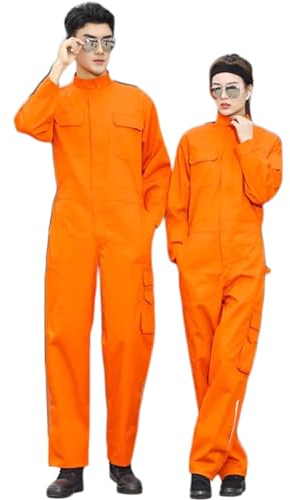 TOVCHEI Zip-Front Arbeit Coverall Stehkragen Arbeitskleidung Langarm Mode Overall Mit Multi Taschen,Orange,XXL