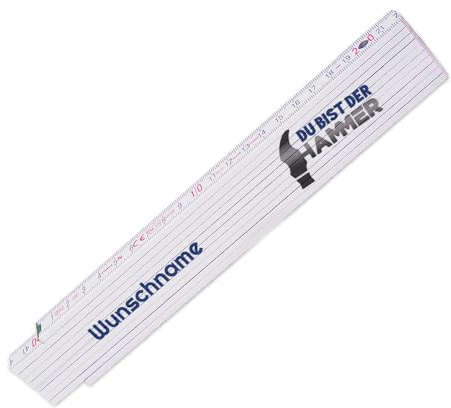 Zollstock mit Wunsch-Namen und Motiv – Du bist der Hammer - Meterstab individuell einseitig bedruckt - Glieder-Maßstab personalisiert