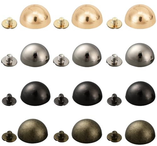 GORGECRAFT 1 Box 24 Sets 4 Colors Screw Back Rivets 15x8mm Hollow Round Head Leather Studs Spike Silver Light Gold Antique Bronze Gunmetal Tone Alloy Rivets for DIY Bags Clothes Shoes Leather Crafts