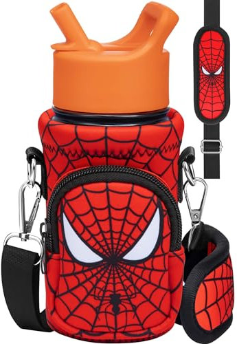 Miss Adola Water Bottle Carrier - with Strap Cartoon Bags Holder for Kids Boys Girls Cute Neoprene Insulated Bottle Bag for 10/12/14/16/18Oz Stainless Steel Glass Bottles Sleeve, Red