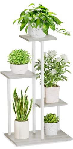 iDavosic.ly Support pour plantes en métal à 4 niveaux - Étagère à fleurs pour l'intérieur et l'extérieur - Support pour plantes d'intérieur et balcon - Blanc