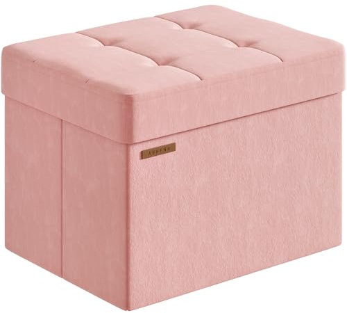 ABHENG Poggiapiedi, Cassapanca in Velluto, Ottomana Rettangolare con Seduta Imbottita, Pouf Pieghevole per Soggiorno e Camera da Letto, Regge fino a 200 kg, 31x41x31cm,Rosa Pastello, ASND03P