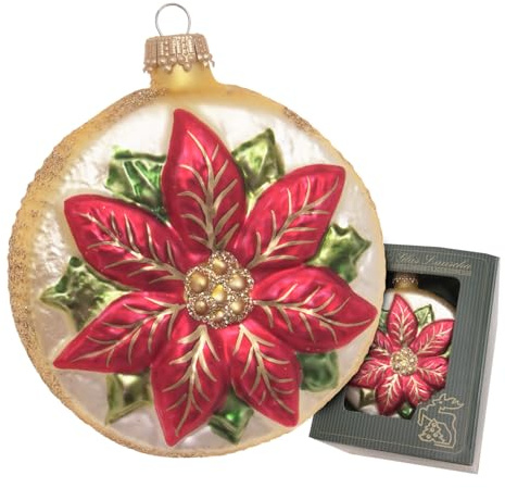 Krebs Glas Lauscha - Weihnachtsdekoration/Christbaumschmuck aus Glas - Taler mit Weihnachtstern - Farbe: Gold - Größe: ca. 8 cm