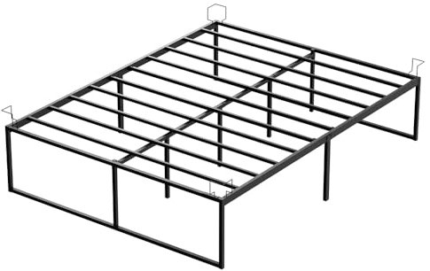 VOUNOT® Struttura Letto Matrimoniale 140x190 cm, Telaio Letto Resistente con Spazio di Archiviazione Sottostante, Letto in Metallo con Rete Facile Montare, Silenziosa e Antiscivolo Altezza 36 cm, Nero