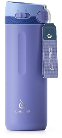 Ideus Reisebecher 500ml (17oz), Edelstahl Doppelwandig Isolierbecher, Leichtgewicht Thermobecher to Go, Kaffebecher mit Tragegriff BPA-Frei auslaufsicher (Morgenblau)