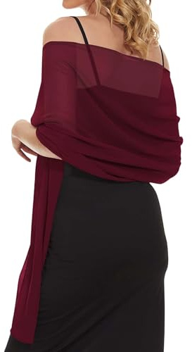 Damen Chiffon Wraps Schals und Tücher für Abendkleid Elegante Hochzeit Cover Up,Weinrot