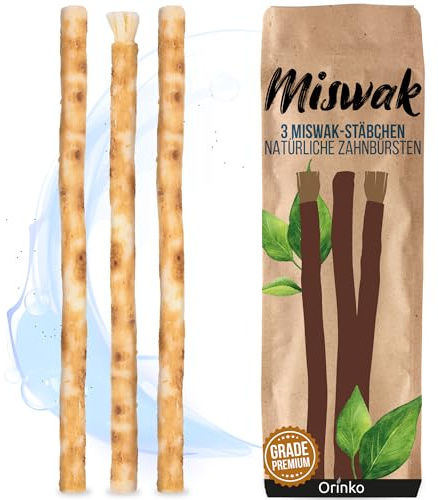 ORINKO Lot de 3 Bâtons de Siwak – Brosse à Dents 100% Naturelle – Nettoyant, Désinfectant et Blanchissant - Écologique, Biodégradable et Végan – Ebook Offert