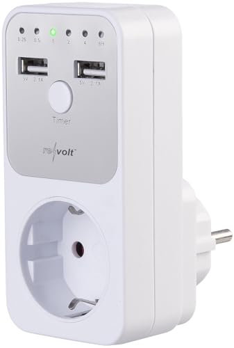 revolt Netzteil: Digitaler Dual-USB- und 230-V-Steckdosen-Countdown-Timer, LED-Anzeige (Zeitschaltuhr Timer-Steckdosen, Steckdosen-Countdown-Zeitschaltuhr, Apple Watch)