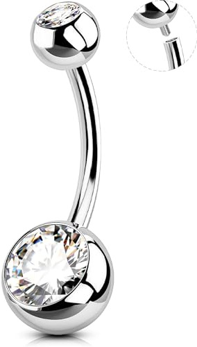 OUFER Body Piercing Belly Button Bars Internally Belly Bars 10 12 14mm 14G 316L Stainless Steel Navel Bars Extra Long Navel Piercing Jewellery Belly Button Ring