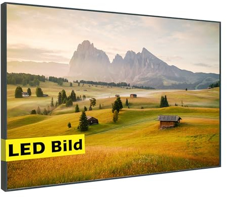 Generisch Leuchtbild I Alm Bergwiese in den Alpen I LED Wandbild I Leuchtende Leinwand mit Rahmen - Made in Germany (Alm Bergwiese in den Alpen, 75x50 cm, Rahmen: Weiß Matt)