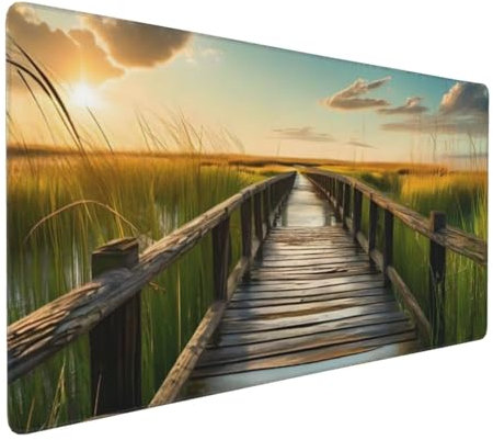 Tapis de Souris 80x40 cm Grand Tapis Souris XXL, Pont Coucher de Soleil Tapis de Souris Bureau Gamer, à Bords Cousus, Base en Caoutchouc Antidérapante, sous Main pour Clavier et Souris Decor E-793