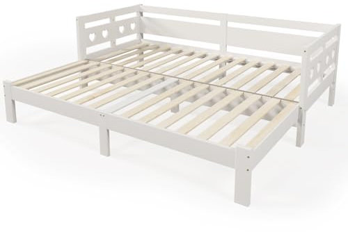 2-in-1 Tagesbett Ausziehbar 90x200-180x200 Holz Lattenrost | Daybett Ausziehbett Gästebett Kinderbett Jugendbett