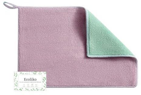 Ecoliko® Reinigungstuch für Möbel - Holz | Hochglanz | Metall | Leder - weiches Staubtuch zur Möbel Reinigung & Pflege, waschbar & wiederverwendbar, 20×30 cm, 1 St. (Lila & Mintgrün)