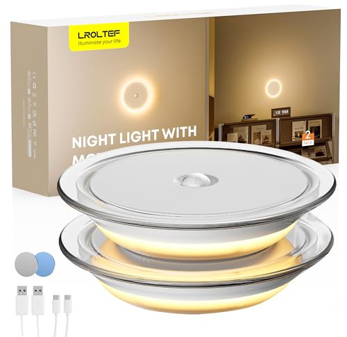 LROLTEF Nachtlicht Lampe für Kinder Baby - Aufladbar Night Light LED Treppenbeleuchtung - 3000K Nachtlampe Schlummerleuchten mit Bewegungsmelder für Kinderzimmer, Treppe | Transparente Hülle 2 Stück