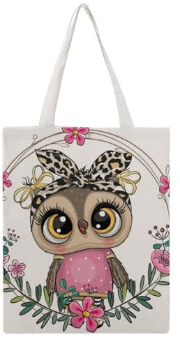 VYJLOO Eule Blume Damen Shopper Canvas Handtasche Einkaufstasche Tragetasche Schultertasche Umhängetaschen 38×46cm