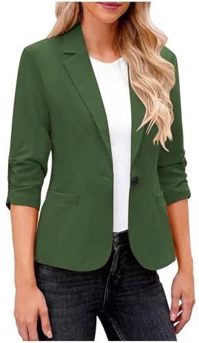 Dyhxuan Blazer Damen Sportlich Elegant 3/4 Arm Blazer Jacke Casual Kurzblazer Anzug Reverskragen Sweatblazer Vorne Offener Anzugjacke Trenchcoat Business Jacket fürs Büro