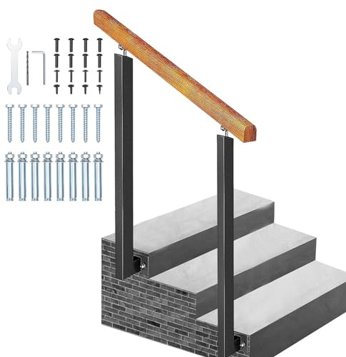 Barandillas de madera para exteriores para escalones, kit de barandilla de escalera de montaje lateral con postes de hierro forjado, barandilla de transición para escalada segura
