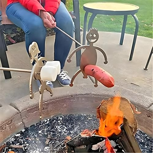 BBQ Marshmallow Bratstäbchen mit Tasche (2 Packungen), 35,6 cm Edelstahl-Spieß-Gabel mit Holzgriff für Camping, Grill, Party